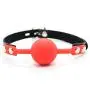 Adjustable Buckled Leather and Silicone Soft Ball Mouth Gag Plug with Lock Cosplay for Couples Men Women - Red