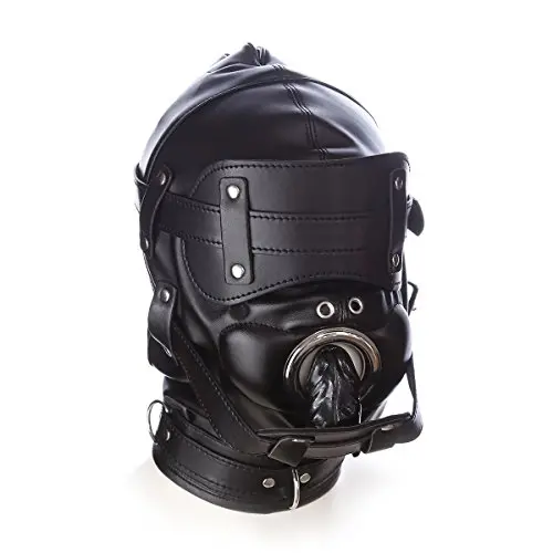 yIFeNG Leather Bondage Gimp Lockable Blindfold & Dildo Penis Mouth Gag Head Fetish Hood with 2 Nose Holes BDSM Mask Hood yIFeNG Leather Bondage Gimp Lockable Blindfold & Dildo Penis Mouth Gag Head Fetish Hood with 2 Nose Holes BDSM Mask Hood