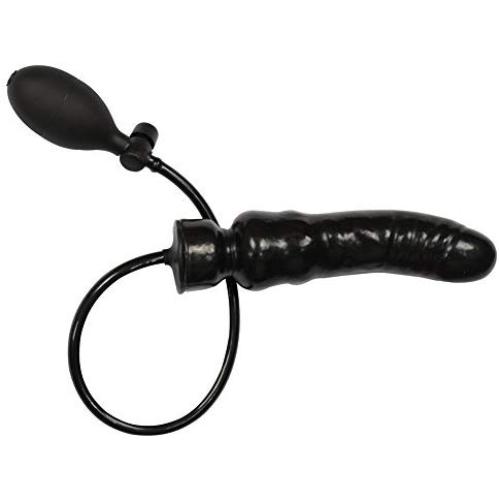 EXLATEX Adults Inflatable Pump Latex Solid Dildo with Plug Latex Masturbation (One size, Black)
