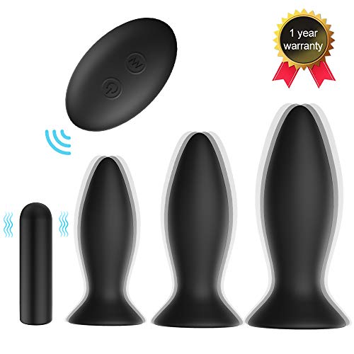 3Pcs Vibrating Butt Plug Set Anal Plug Training Kit, Remote Control 9 Vibration Modes Anal Sex Toys with Suction Cup Base for Male, Female and Beginner