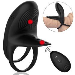 Vibrating Penis Ring, Enlove, Silicone Dual Cock Ring with 10M Remote Control 10 Vibrations for Male Enhancing Erection and Female Clitoral Orgasm, Clitoral Rabbit Vibrator Adults Sex Toys for Couples