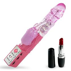 LeLuv Rabbit Vibrator Rotating Pearls Multispeed Clitoral Tickler Bundle with Secret Lipstick Pink