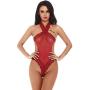 Women Intimates,Sexy Lingerie Lace Teddy Features Plunging Eyelash and Snaps Crotch Rishine (Red, XL)
