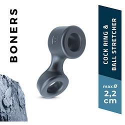 BONERS Cock Ring and Ball Stretcher- Dark Grey - 100% Soft TPE Penis Ring