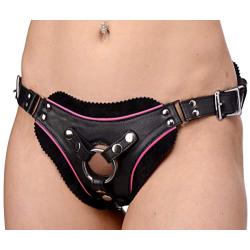 Strict Leather Low Rise Leather Strap-On Dildo Harness with Pink Accents