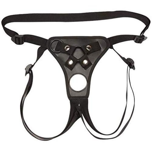 Adjustable Strap On Dildo Harness, Ferch Double Hole Pegging Harness Leather Soft Ring Belt for Male (Black)