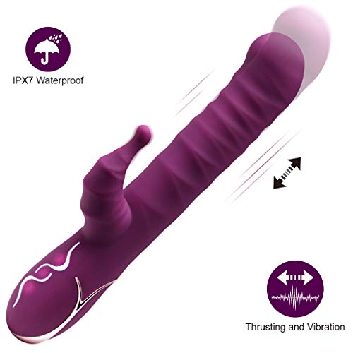 Realistic Thrusting Rabbit Vibrator Pulsator with Multi Speeds, Luvkis Eggey Rechargeable G-Spot Dildo Stimulator Adult Toy For Women Clitoris Vagina Massager for Solo and Couple Playing