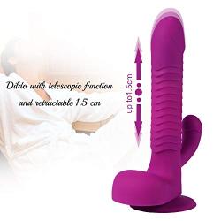 YiFeng Wireless Remote Control G-spot Dildo Vibrator, Fexible Stretching Rotating Rabbit Vibrator for Clitoris & Anal Stimulation