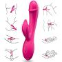 G Spot Rabbit Vibrator, Sexy Slave Ava Clitoral Stimulator with Tongue Tickler, Liquid Silicone Waterproof Dildo Massager with 7 Vibration, Quiet Dual Stimulation Sex Toys for Women, Rose Pink