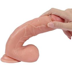 iMiMi Realistic Ultra Soft Dildo for Beginner, Waterproof Penis with Hands-Free Flared Suction Cup for Anal Play, Vaginal G-Spot and Masturbation 8.3 Inch（Flesh）