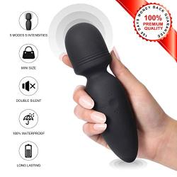 Mini Wand Massager,Fovel Wireless Cordless Portable Small Size Handheld Powerful Massage for Back Neck Shoulder Silent Waterproof USB Chargeable,Black