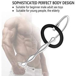 Raycity Stainless Steel Urethral Sound w/Silicone Dilator Catheter Penis Plug Tube Stretcher Ring for Beginner Men