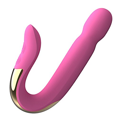 Girls Gift U Shape Design Dual Vibrator, Vagina, G-Spot and Clit Handheld Massager, 7 Frequency Multi Speed Vibrating Stimulator, Medical Silicone Waterproof Powerful Adult Sex Toys for Women（Pink）