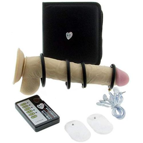 AnE Toys Adjustable Custom Fit Electro Sex Electrastim Electro-Sex for Men 4 Piece Electrosex Erection Rings with Travel Kit (Includes 2 Sex Toy Condoms, 2 electrodes and PU Leather Travel case