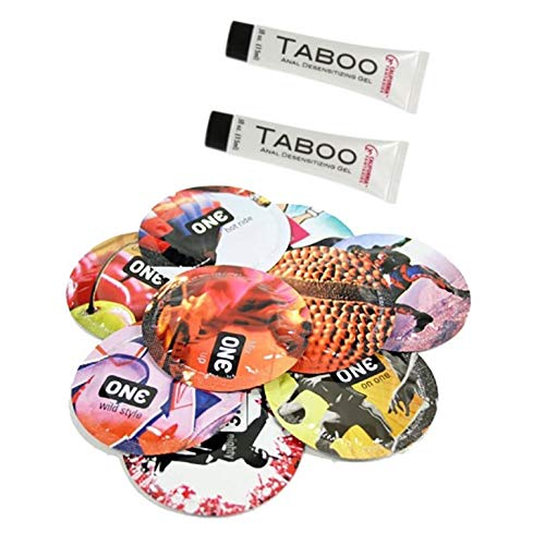 Taboo Gently Numbing Desensitizing Cream 0.5 Oz (Set of 2) & 1 Pack of 10 ONE Condoms Variety Pack