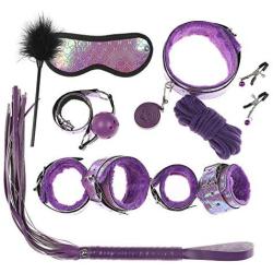 kanersty 10Pcs Heart Pattern Holorgram Faux Leather Handcuffs Bondage Kit Erotic Sex Toys