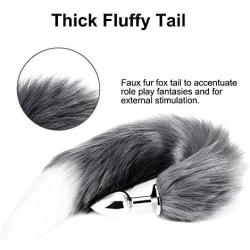 Anal Butt Plug Stainless Steel Anal Stopper Smooth Anus Toy with Faux Fox Tail