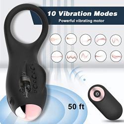 Vibrating Cock Ring for Couples Play, 10 Powerful Vibration Modes Silicone Penis Ring with Remote Control Rechargeable Waterproof Clit Vibrator Sex Toys for Men Longer Lasting Harder Erection (Black)