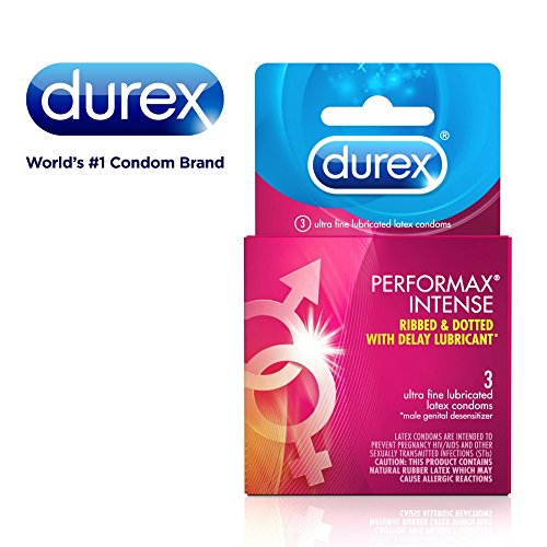 Condoms,  Ultra Fine Natural Latex Durex Performax Intense Condom 3 Count, Ribbed & Dotted With Delay Lubricant