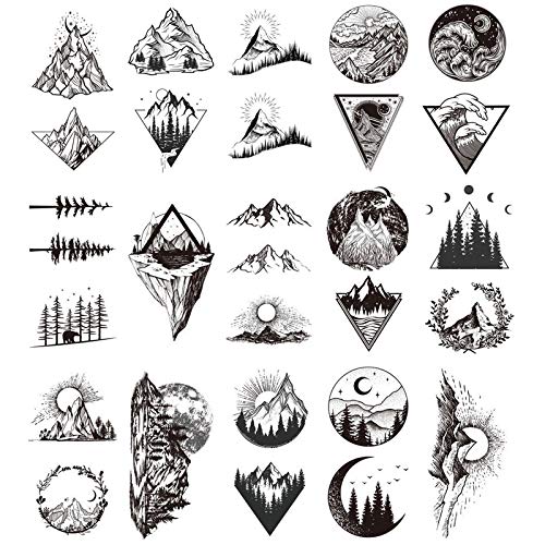 Ooopsiun 20 Pieces Geometry Triangle Mountain Temporary Tattoos Sticker for Adult Men Women Kids, Waterproof Fake Tattoos Body Art Sticker for Hand Neck Wrist Arm