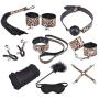 kanersty 10Pcs Faux Leather Leopard Police Handcuffs Bondage Kit Bundled Binding Sex Set