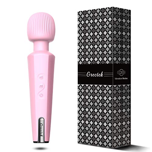 Grectek Wireless Full Body Wand Massager with Separate Electrical Motor,Handheld Waterproof Massager 20 Vibration Patterns,Therapeutic Powerful and Rechargeable for Stress Relief (Pink)