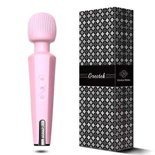 Grectek Wireless Full Body Wand Massager with Separate Electrical Motor,Handheld Waterproof Massager 20 Vibration Patterns,Therapeutic Powerful and Rechargeable for Stress Relief (Pink)