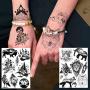 6 Sheets FANRUI Small Black Animals Temporary Tattoos For Women Kids Men Cute Geometric Mountain Forest Custom Lion Moon Star Fake Tattoo Sticker Waterproof Arm Children Tiny Hands Face Temp Tatoo Paw