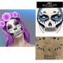 Day Of The Dead 4 Pcs Sugar Skull Face Temporary Tattoo Sticker,Halloween Face Gem Jewel Sticker