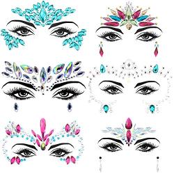 6 Set Face Gems, Rhinestone Mermaid Face Jewels Stickers Face Glitter Eyes Face Body Temporary Tattoos, Crystal Tears Face Stickers Decorations Fit for Masquerade Festival Party Show