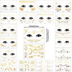 20 Pack Halloween Face Temporary Tattoo Sticker Face Gold Metallic Temporary Transfer Tattoo Freckle Sticker for Woman Girls Makeup Dancer Costume Parties