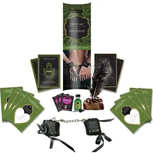 6 Piece Erotic Playset - &quotTrust Me” - Soft and Sexy Handcuffs, Feather Tickler, Oil of Love, Honey Dust, Love Liquid, 12 Play Cards - Limited Edition Kit by Kama Sutra