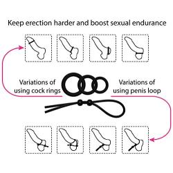 Cock Ring Set – 3 Penis Rings & 1 Adjustable Penis Tie – Erection Enhancing Sex Toy for Men and Couples