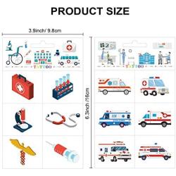 Konsait 200pcs Hospital Theme Temporary Tattoos, Ambulance Doctor Nurse Theme Fake Waterproof Tattoos for Kids Birthday Party Favor Boys Girls Cosplay Accessories School Education Theme Gift Reward