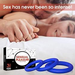 Male Cock Rings - Silicone Penis Ring Set - Sex Pleasure Rings for Erection Enhancing and Last Longer Orgasm - Blue