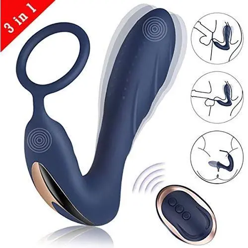 Vibrating Prostate Massager with Cock Ring, BOMBEX 10 Patterns Anal Plug with Remote Control, Silicone G-spot Vibrator Sex Toys for Men, Women and Couple Vibrating Prostate Massager with Cock Ring, BOMBEX 10 Patterns Anal Plug with Remote Control, Silicone G-spot Vibrator Sex Toys for Men, Women and Couple