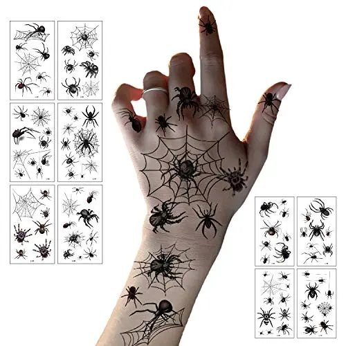 LessMo Halloween Spider Stickers, 10 Sheet Spider Web Tattoo Sticker, Face Arm Back Wrist Body Stickers, Waterproof, Temporary, for Adult Kids, Halloween Party, Costume Cosplay Accessories LessMo Halloween Spider Stickers, 10 Sheet Spider Web Tattoo Sticker, Face Arm Back Wrist Body Stickers, Waterproof, Temporary, for Adult Kids, Halloween Party, Costume Cosplay Accessories