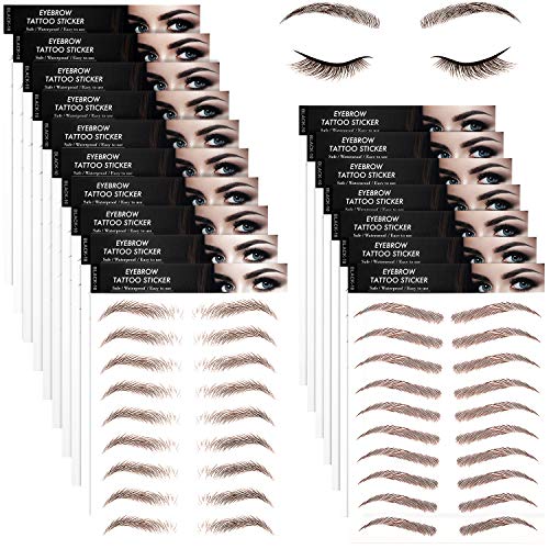 9 Sheets 4D Hair-Like Authentic Eyebrows Waterproof Eyebrow Tattoo Stickers Eyebrow Transfers Stickers Eyebrow Grooming Shaping Sticker for Women Girls Makeup Supplies, 9 Styles 90 Pairs (Light Brown)