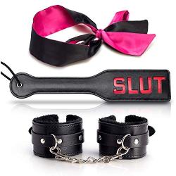 Handcuffs Sex Play For Adults With Satin Blindfold, Sex Whip Spanking Paddle.