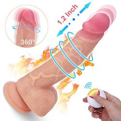 Vibrating Realistic Dildo Vibrator with 360° Rotation and Thrusting, Adorime Silicone G-Spot Dildos with Strong Suction Cup and Wireless Remote Control - Rechargeable Waterproof Sex Toys for Women