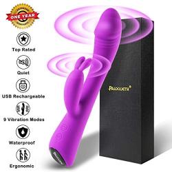 G Spot Rabbit Vibrator Adult Sex Toys with Bunny Ears for Clitoris Stimulation, PALOQUETH Waterproof Personal Dildo Vibrator Clit Stimulator 9 Vibration Modes Quiet Dual Motor for Women Rechargeable