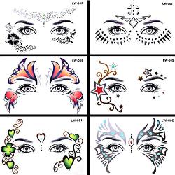 Pinkiou Facial Art Stickers Women Face Eye Temporary Tattoo Festival Waterproof Stickers (6 pieces)