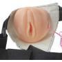 LeLuv Strap-On Male Hollow 6 Inch Vibrating Tip with Realistic Female Vagina Opening Plus Mini Chrome Bullet