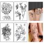 Large Realistic Flower Temporary Tattoos for Women Adults Girls Black Rose Floral Tattoo Sexy Body Tattoo Stickers Realistic Waterproof Fake Tattoo Arm Chest Leg Back Temp Tattoo Paper (8 Sheets)