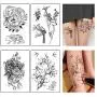 Large Realistic Flower Temporary Tattoos for Women Adults Girls Black Rose Floral Tattoo Sexy Body Tattoo Stickers Realistic Waterproof Fake Tattoo Arm Chest Leg Back Temp Tattoo Paper (8 Sheets)