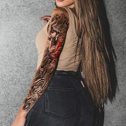 Leoars 4 Sheets Large Arm Temporary Tattoos and 4 Sheets Full Arm Sleeve Tattoo Sticker, Black Animal Eye Flower Fake Tattoos Sleeve Body Art for Women Men