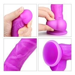 Realistic Ultra-soft Dildo for Beginners with Flared Suction Cup Base for Hands-free Play, PALOQUETH Flexible Dildo with Curved Shaft and Balls for Vaginal G-spot and Anal Prostate Play 6.7 Inch