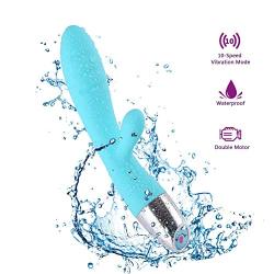 Vibrator, Paganl G Spot Rabbit Vibrators Adult Sex Toys for Women, Clitoris Vagina Stimulators, Waterproof Rechargeable Dildo Vibrators with Dual Motors, 10 Vibration Modes Blue (Blue)