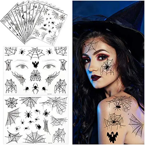 94 Pieces Halloween Spider Face Tattoos Stickers Spider Webs Temporary Tattoos Shoulder Arm Back Body Art Tattoos Sticker for Women Girls Witch Halloween Costume Cosplay Theme Party Favors(12 Sheets) 94 Pieces Halloween Spider Face Tattoos Stickers Spider Webs Temporary Tattoos Shoulder Arm Back Body Art Tattoos Sticker for Women Girls Witch Halloween Costume Cosplay Theme Party Favors(12 Sheets)