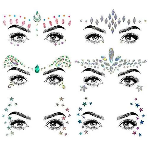 SHINEYES 6 Pcs Music Festival Face Jewels, Rhinestone Rave Face Gems Glitter,Crystal Birthday Party Festival Face Sticker, Eyes Face Body Temporary Tattoos for Festival Party SHINEYES 6 Pcs Music Festival Face Jewels, Rhinestone Rave Face Gems Glitter,Crystal Birthday Party Festival Face Sticker, Eyes Face Body Temporary Tattoos for Festival Party